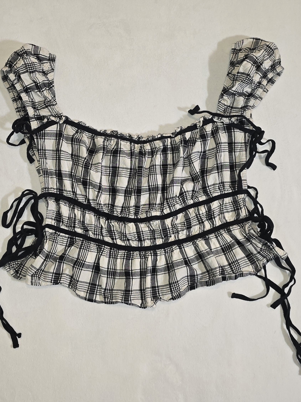 Collusion Monochrome Plaid Side-Tie Cami Top - Grunge Cottagecore - Size Large